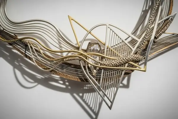 Gargantilha conceitual, incluindo todos os códigos visuais do design de joias artesanais