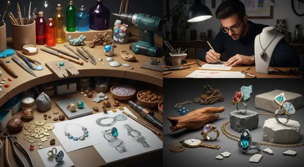 Criação de coleções de joias, uma peça de joalheria artística e conceitual, inspirada em René Lalique, que combina metal precioso, como ouro ou prata, com um material inesperado, celebrando a ousadia criativa e o `design autoral`.