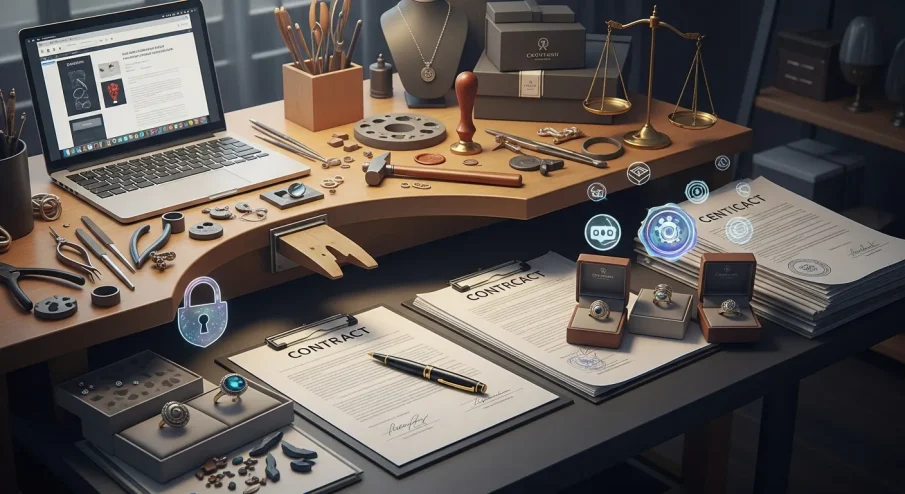 Imagem conceitual com elementos de documentos e ícones legais (como um escudo ou carimbo) sutilmente integrados ao fundo, simbolizando proteção e formalização.